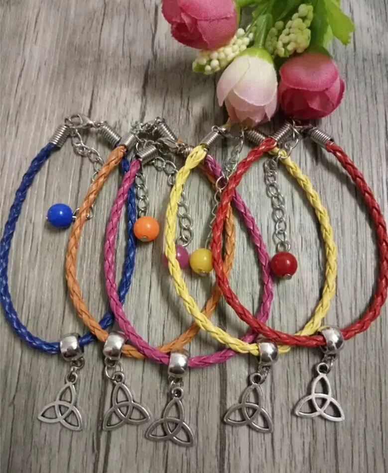 Pagan Triquetra Knot Bead Pendant Bracelet Jewelry Tibetan silver Charm Blending Braided Rope DIY q131 | Украшения и аксессуары