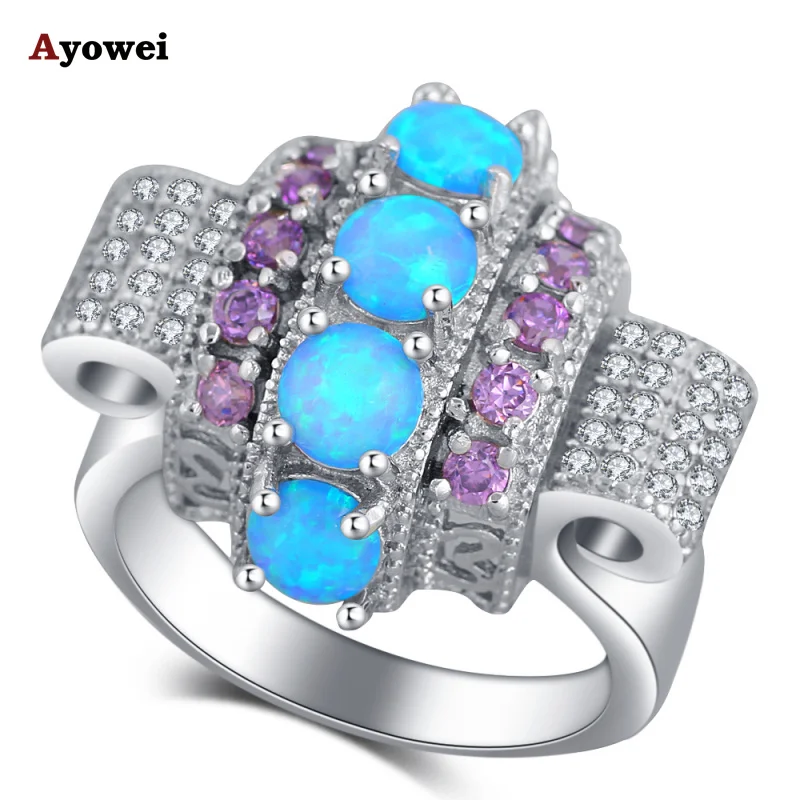 

Ayowei Luxury Wedding Ring for women red Zircon Blue Fire Opal Silver Stamped Fashion Jewelry Rings USA Sz #6#7#8#9 #10OR896A