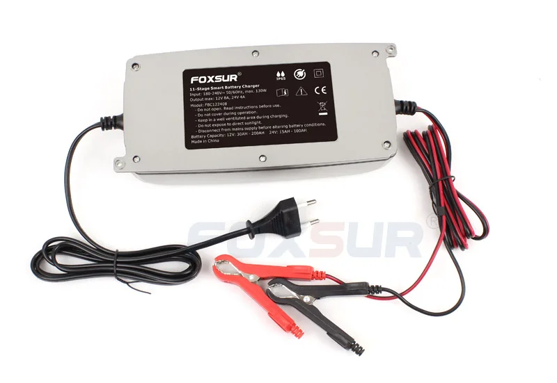 FOXSUR 12V 8A 24V 4A 11-stage Smart Battery Charger, 12V 24V EFB GEL AGM WET Car Battery Charger with LCD display & Desulfator
FOXSUR 12V 8A 24V 4A 11-stage Smart Battery Charger, 12V 24V EFB GEL AGM WET Car Battery Charger with LCD display & Desulfator