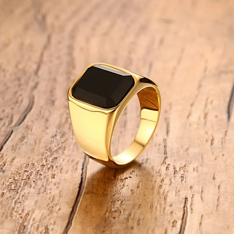 Men Rings Stainless Steel Signet Ring with Black Stone for Men Wedding Band Gold color Jewelry anel masculino
Men Rings Stainless Steel Signet Ring with Black Stone for Men Wedding Band Gold color Jewelry anel masculino