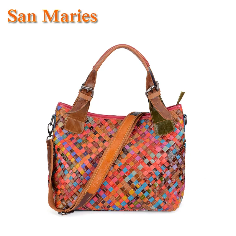 San Maries Handmade Woven Knitting Genuine Leather Shoulder Bags For Women Handbags Multicolour Colorful Handbag Female Tote
San Maries Handmade Woven Knitting Genuine Leather Shoulder Bags For Women Handbags Multicolour Colorful Handbag Female Tote