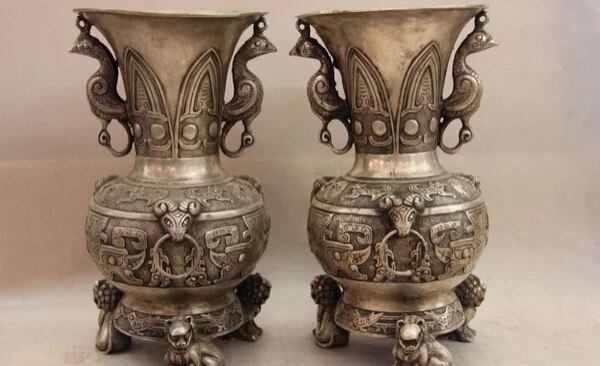 song voge gem S1573 China White Copper Silver Fine Birds Zun Wild animal Foo Dog Lion Pot Vase Pair
song voge gem S1573 China White Copper Silver Fine Birds Zun Wild animal Foo Dog Lion Pot Vase Pair