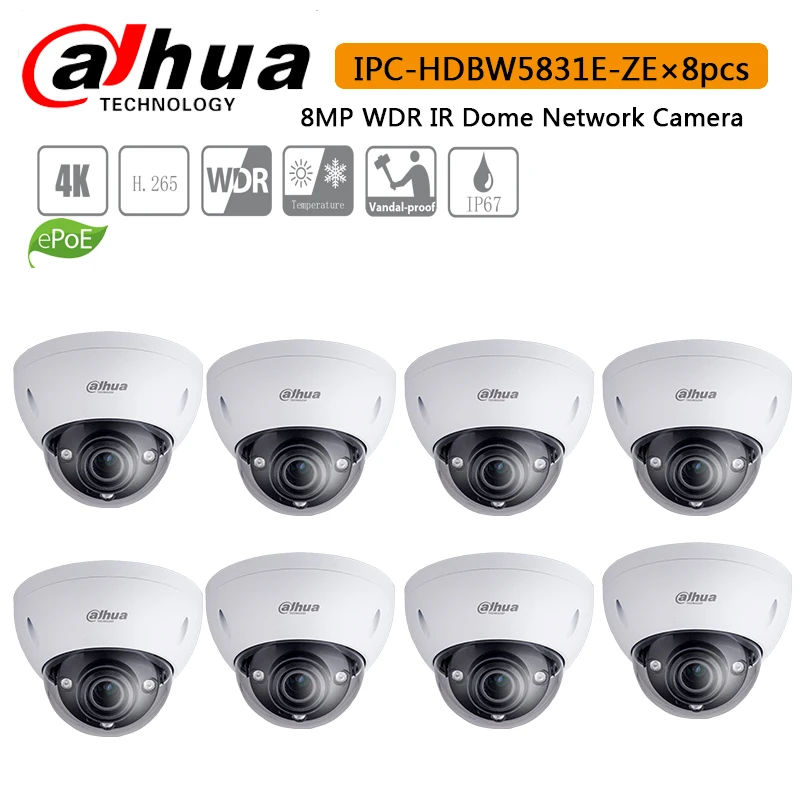 DH Original IPC-HDBW5831E-ZE 8MP WDR IR Dome Network Camera 2.7mm-12mm Motorized Lens Memory SD Card IP67 IK10 PoE 50m ICR | Безопасность