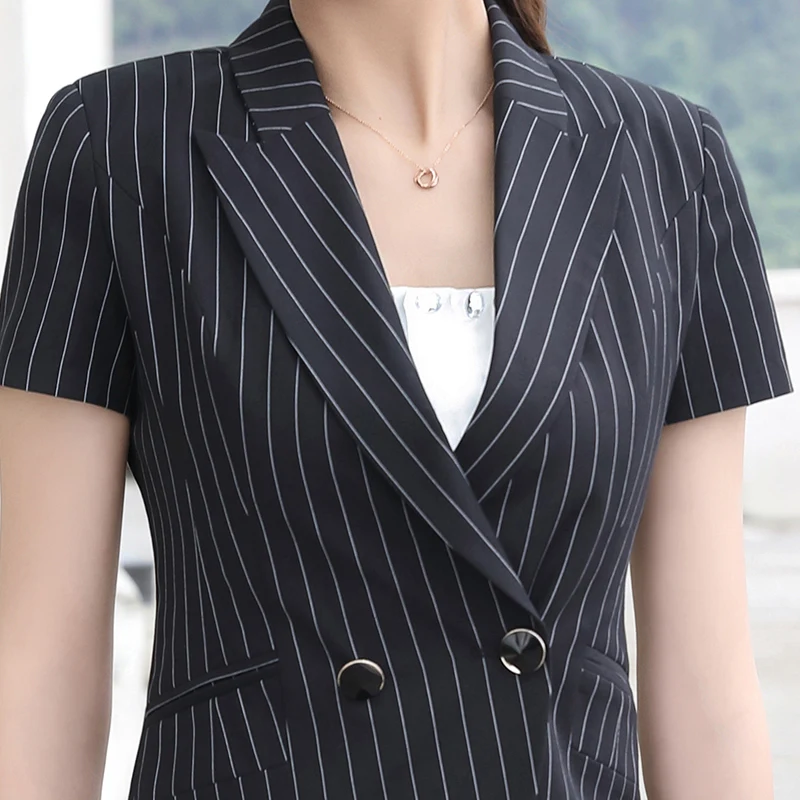 Professional set female stripe pants suits summer Formal fashion short sleeve slim blazer with pant office ladies work wear
Professional set female stripe pants suits summer Formal fashion short sleeve slim blazer with pant office ladies work wear