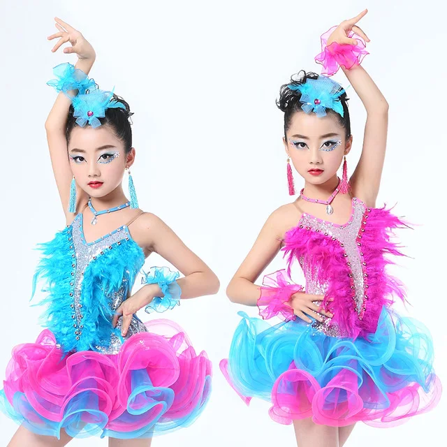Girls Jazz dancewear costume Kids Modern Latin Sequined Ballroom Party Dancing Dress Child tutu dress clothes For | Тематическая