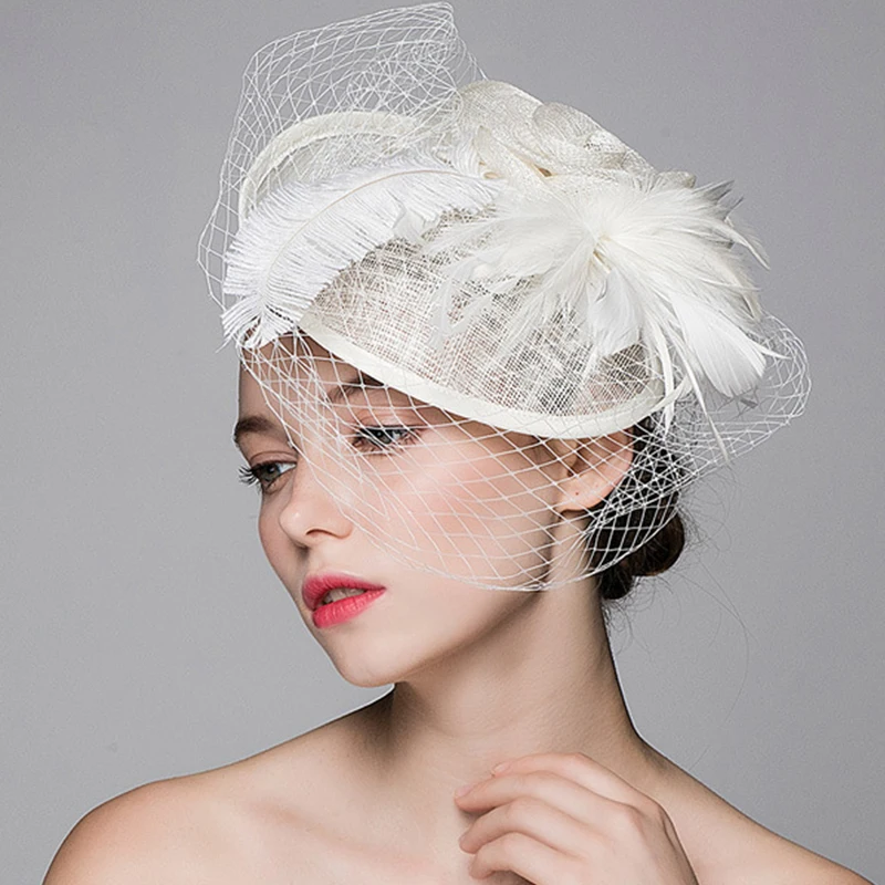 Beautiful Wedding Hat Veils Linen Tulle Adult Bride Hats With Ostrich Feather Flor Tocado Boda Bridal short face veil Lace Hat 8
Beautiful Wedding Hat Veils Linen Tulle Adult Bride Hats With Ostrich Feather Flor Tocado Boda Bridal short face veil Lace Hat 8