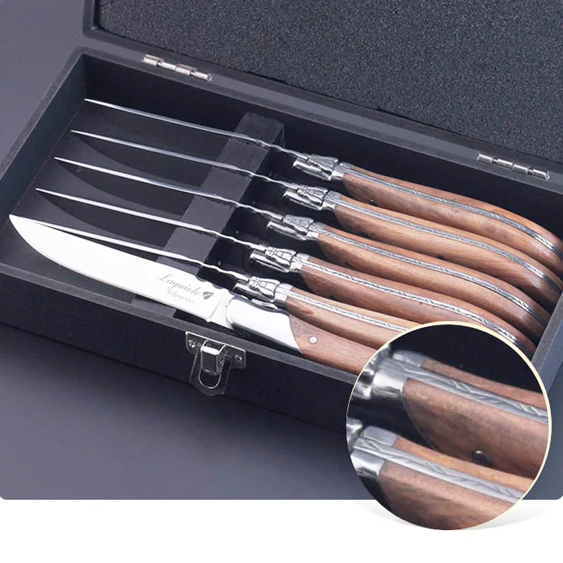 6pcs 8.7'' Stainless Steel Steak Knife Fork Olive wood Handle Laguiole style Dinnerware Flatware set in Wood Box
6pcs 8.7'' Stainless Steel Steak Knife Fork Olive wood Handle Laguiole style Dinnerware Flatware set in Wood Box