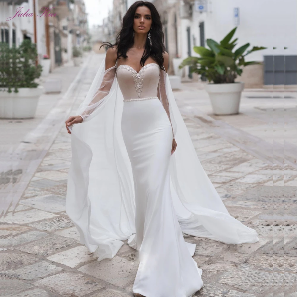 Julia Kui Illusion Scoop And Back Mermaid Wedding Dress Chic Chiffon Beading Pearls Lace Bridal Gown With Removable cloak
Julia Kui Illusion Scoop And Back Mermaid Wedding Dress Chic Chiffon Beading Pearls Lace Bridal Gown With Removable cloak