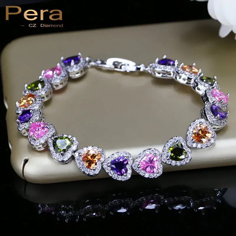 Pera 6 Color Option Ladies Party Jewelry Purple Red Green Cubic Zirconia Crystal Heart Shape Connected Bracelet For Women B069
Pera 6 Color Option Ladies Party Jewelry Purple Red Green Cubic Zirconia Crystal Heart Shape Connected Bracelet For Women B069