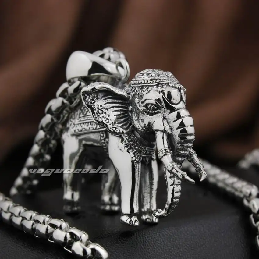 

LINSION Huge 925 Sterling Silver Elephant Mens Biker Rock Punk Pendant 8N016