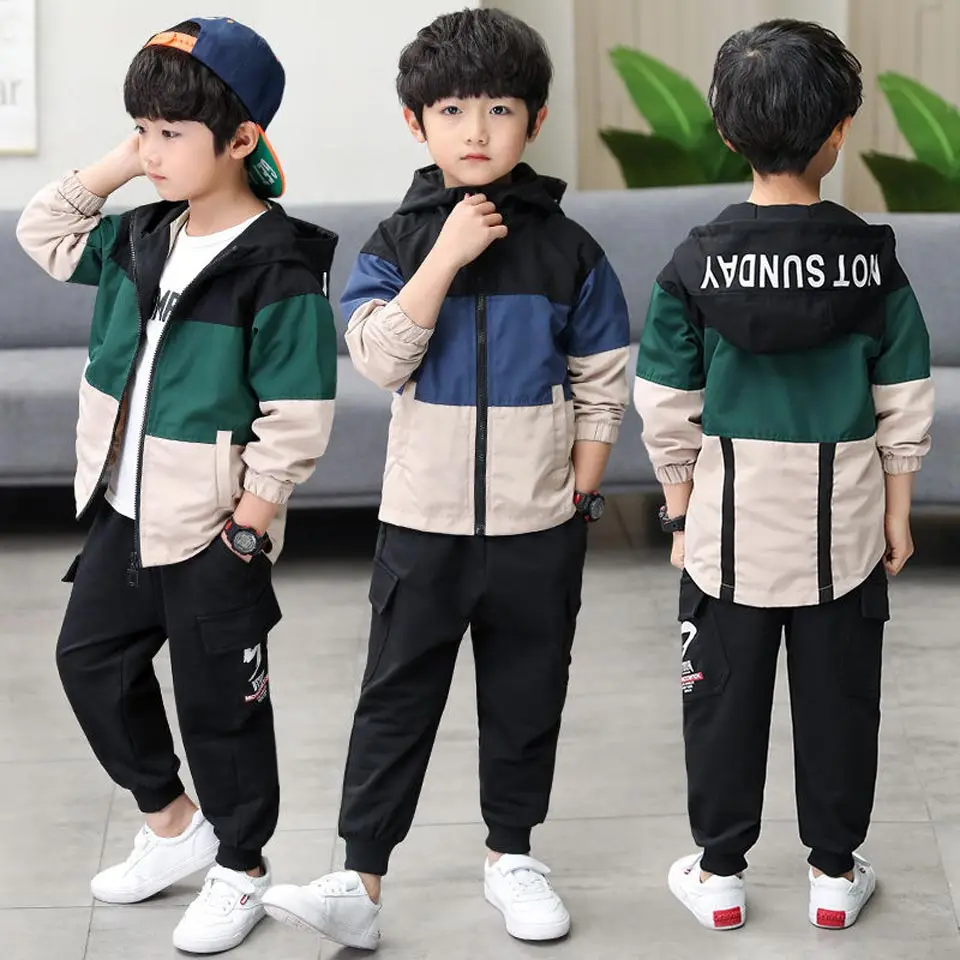 2019 новый комплект одежды для мальчиков детские топы куртка с капюшоном + штаны
