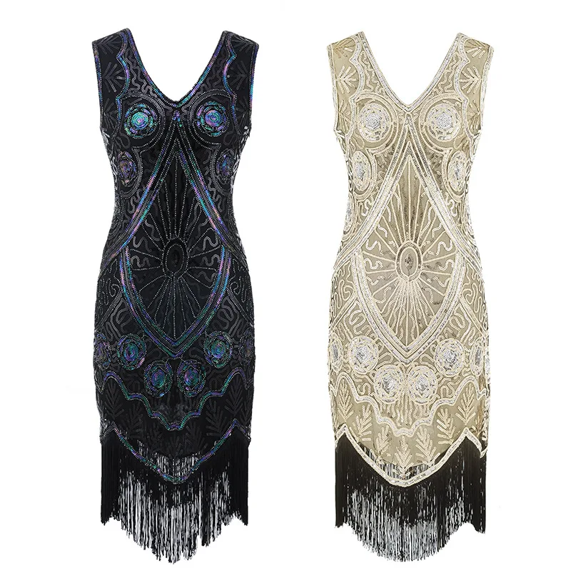 Femme 1920s Great Gatsby Flapper Sequin Fringe Embroidery Midi Dress Summer Art Deco Retro Black Dress Women Party Dress Robe
Femme 1920s Great Gatsby Flapper Sequin Fringe Embroidery Midi Dress Summer Art Deco Retro Black Dress Women Party Dress Robe