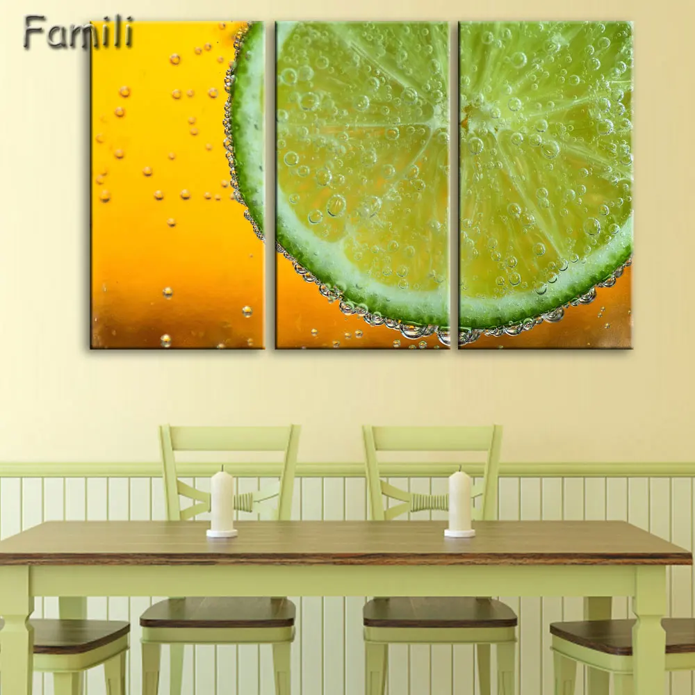 3 Panel Fruit Canvas Painting Cuadros Decoration Wall Art Lemon Strawberry Modular Pictures for Living Room Unframe Dropshipping | Дом и сад