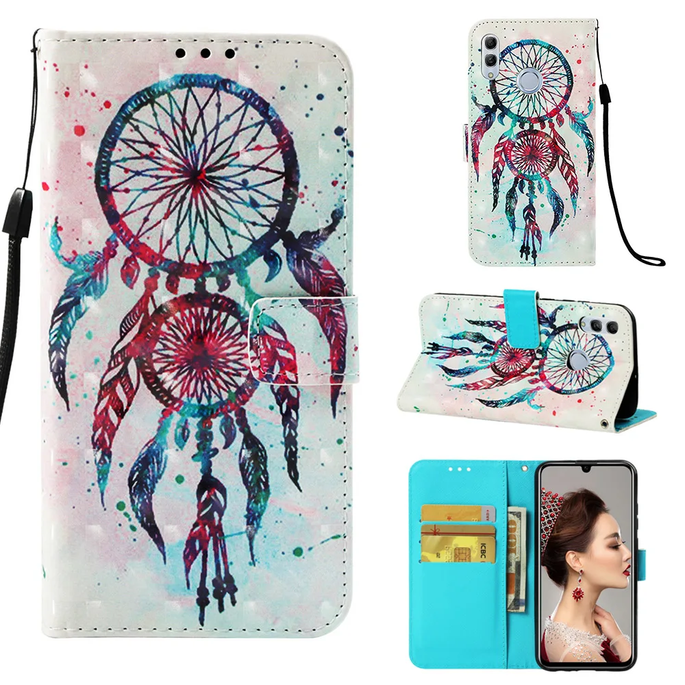 Флип Бумажник PU кожа мягкая TPU Чехлы Coque для huawei Honor 10 Lite P Smart 2019 3D модные держатель