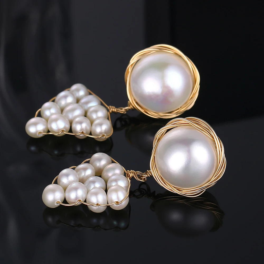 Baroque Pearl Grape Earrings Handmade Golden Wire Wrap White Round Pearl Earring Natural Freshwater Drop Earrings For Women 2019
Baroque Pearl Grape Earrings Handmade Golden Wire Wrap White Round Pearl Earring Natural Freshwater Drop Earrings For Women 2019