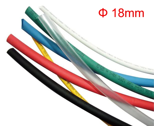 

5 м Соотношение 2:1 18 мм диаметр желтый красный синий зеленый прозрачный Белый Черный Полиолефиновый провод изоляция кабель втулка термоусадочная трубка
