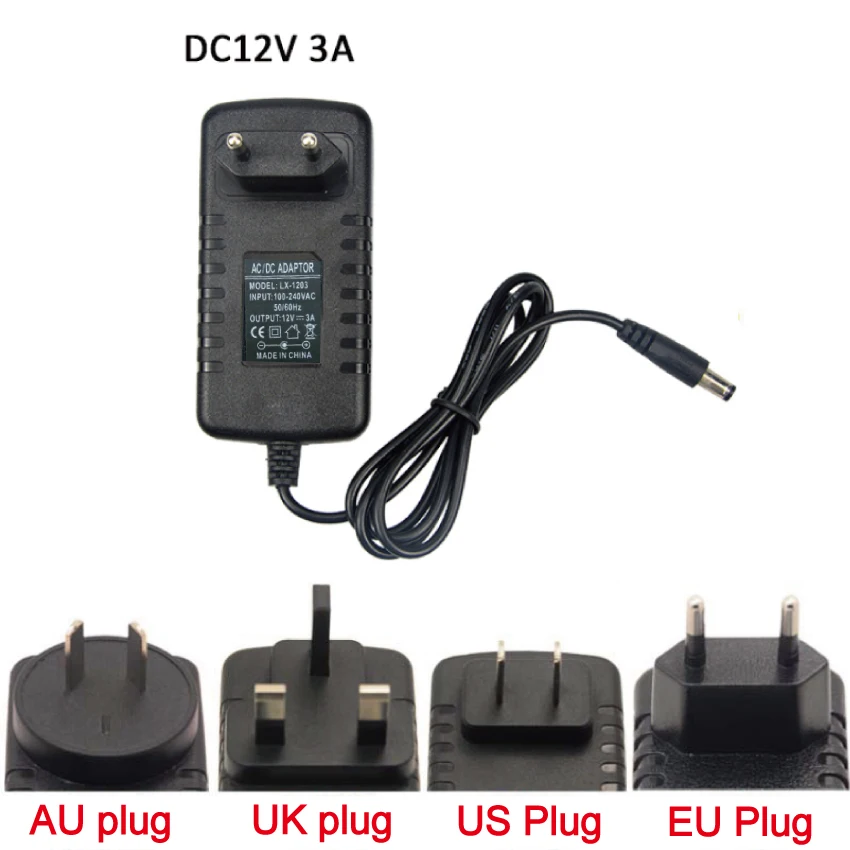 100pcs DC 12V 3A Switching Power Supply 5.5*2.5mm For AC Converter Adapter EU/US/UK Plug Wall Charger 12V transformer AC100-240V
100pcs DC 12V 3A Switching Power Supply 5.5*2.5mm For AC Converter Adapter EU/US/UK Plug Wall Charger 12V transformer AC100-240V