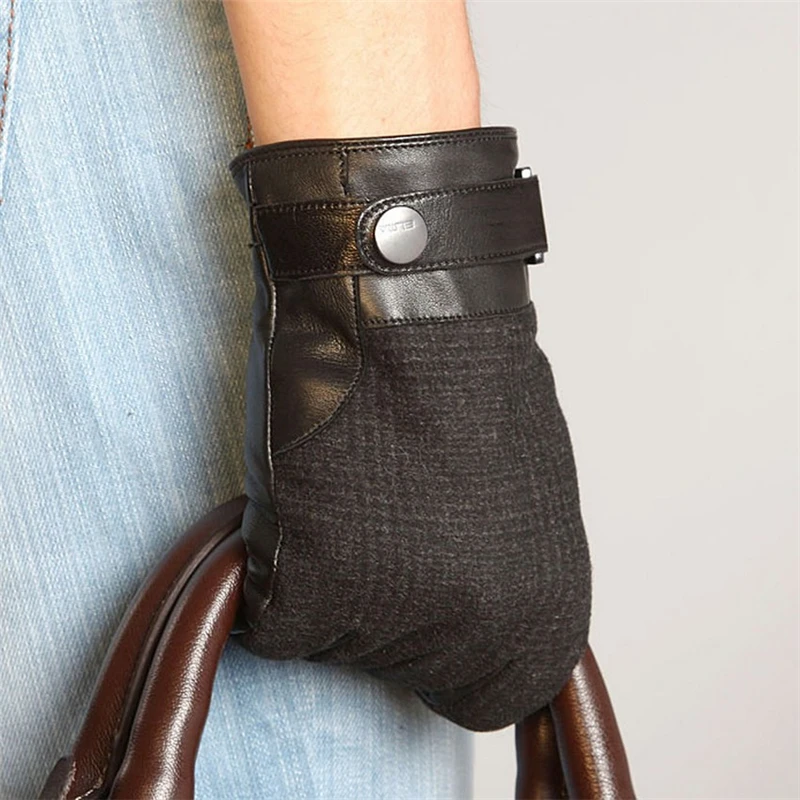 Genuine Leather Business Men Gloves Fashion Black Hand Back Wool Cloth Goatskin Glove Winter Plus Knitted Lined EM014NQF-5
Genuine Leather Business Men Gloves Fashion Black Hand Back Wool Cloth Goatskin Glove Winter Plus Knitted Lined EM014NQF-5