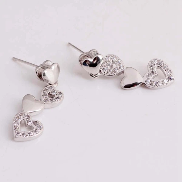 Heart Studs Silver Plated Jewelry Cubic Zirconia Earrings Cheap Fashion Earing for Women Earings 2015 Wedding Gift | Украшения и
