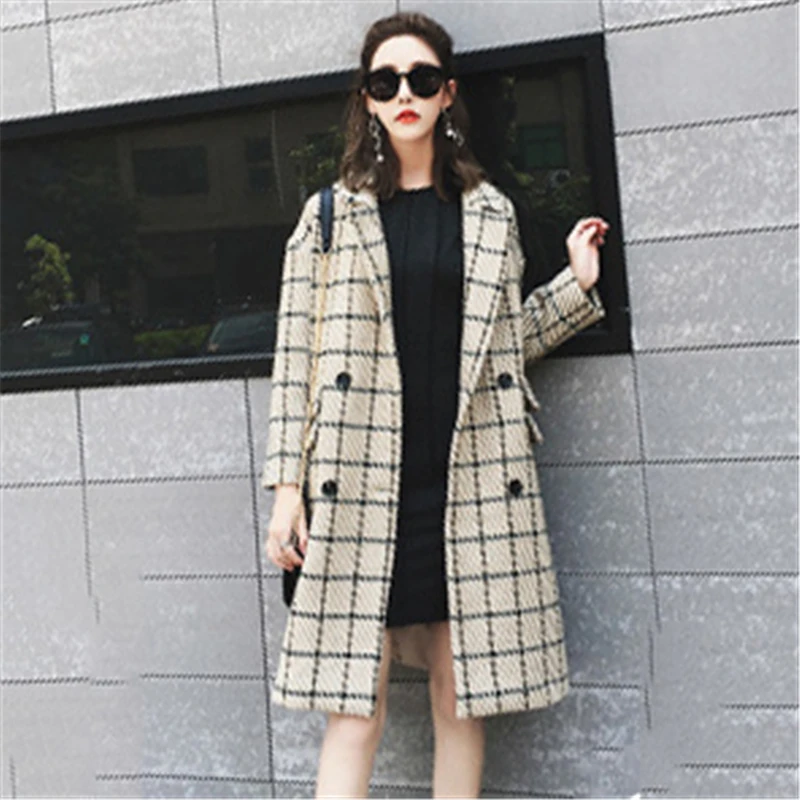 Winter Big Size Women Woolen coat Woolen jacket female Plaid Long double-breasted woolen coat loose Large Size Outwear J928
Winter Big Size Women Woolen coat Woolen jacket female Plaid Long double-breasted woolen coat loose Large Size Outwear J928