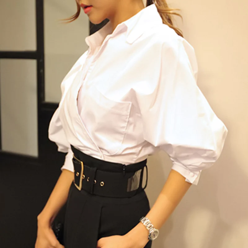 women lantern sleeve cross placket turn down collar blouse solid fashion office lady shirt 2020 new arrive femme blusa blusa
women lantern sleeve cross placket turn down collar blouse solid fashion office lady shirt 2020 new arrive femme blusa blusa