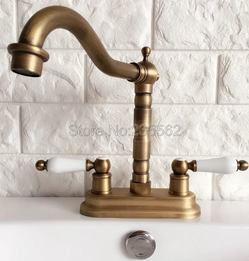 Antique Brass 2 Hole Deck Mounted Dual Handle Bathroom Faucet Swivel Spout Faucets Washbasin Mixer Vessel Sink Taps lan065
Antique Brass 2 Hole Deck Mounted Dual Handle Bathroom Faucet Swivel Spout Faucets Washbasin Mixer Vessel Sink Taps lan065