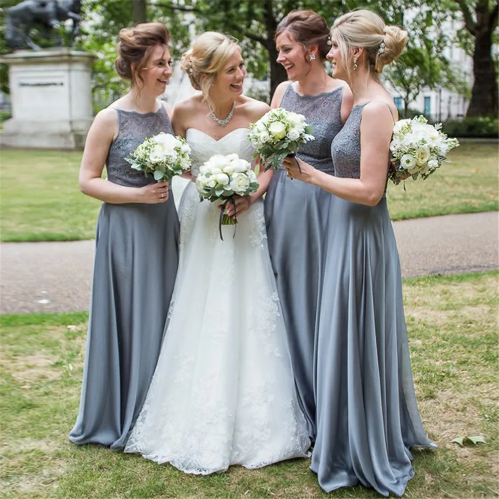 Sliver Elastic Satin Bridesmaid Dress A Line Floor Length Lace Top Elegant Long Wedding Guest Dress 2019 Custom Made Women Gown
Sliver Elastic Satin Bridesmaid Dress A Line Floor Length Lace Top Elegant Long Wedding Guest Dress 2019 Custom Made Women Gown