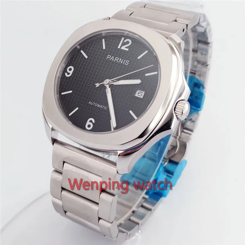 Parnis Mens Watches Top Brand Luxury Steel Mechanical Automatic Watch with Deployment Clasp Black Silver Watch for Men W2563
Parnis Mens Watches Top Brand Luxury Steel Mechanical Automatic Watch with Deployment Clasp Black Silver Watch for Men W2563
