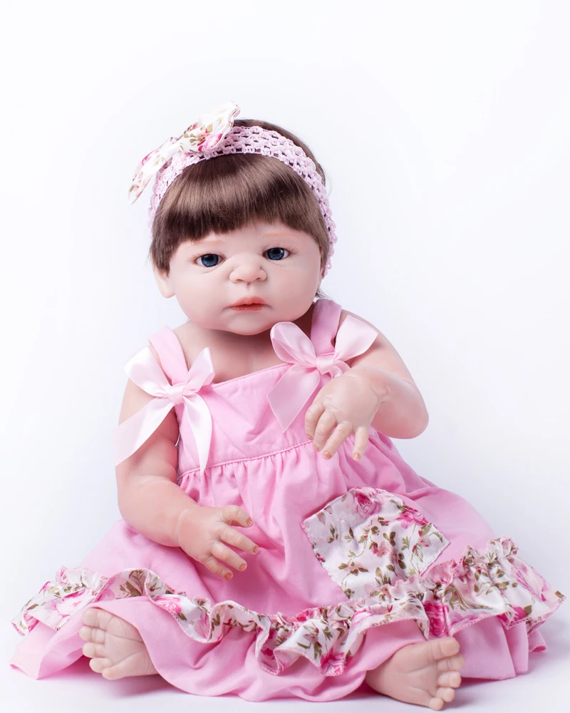 

55cm Full Silicone Bebe Reborn Baby Girl Realistic 22" Vinyl Newborn Baby Toddler Doll Rooted Hair Waterproof Body Bathe Toy