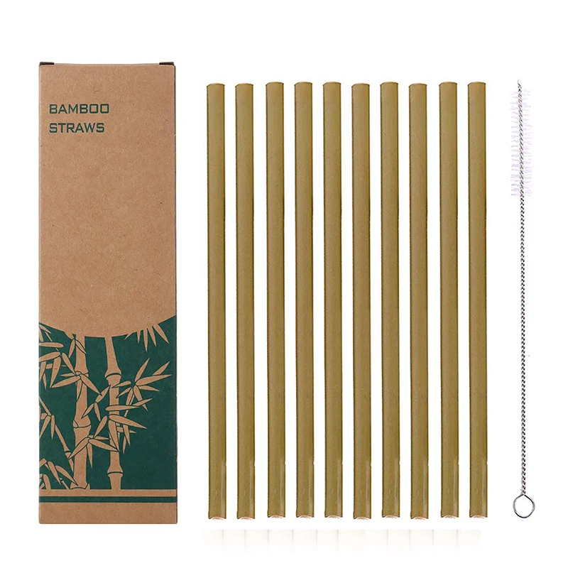 

UPORS 10Pcs/Set 8inch Bamboo Straw Reusable Drinking Straws with Straw Case Brush Eco Friendly Natural Organic Bamboo Straw Set