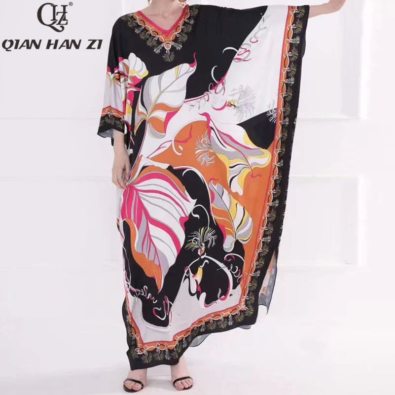 Qian Han Zi newest 2022 Designer Fashion Summer Maxi Dress V-neck retro Pattern printing Arab Women's Bat Long Loose Dress
Qian Han Zi newest 2022 Designer Fashion Summer Maxi Dress V-neck retro Pattern printing Arab Women's Bat Long Loose Dress