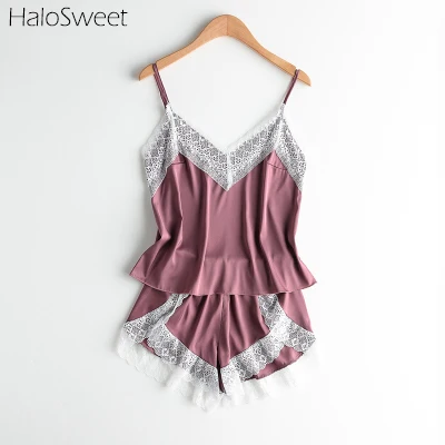 Ночная рубашка HaloSweet Slik Женский Пижамный костюм сексуальное нижнее белье