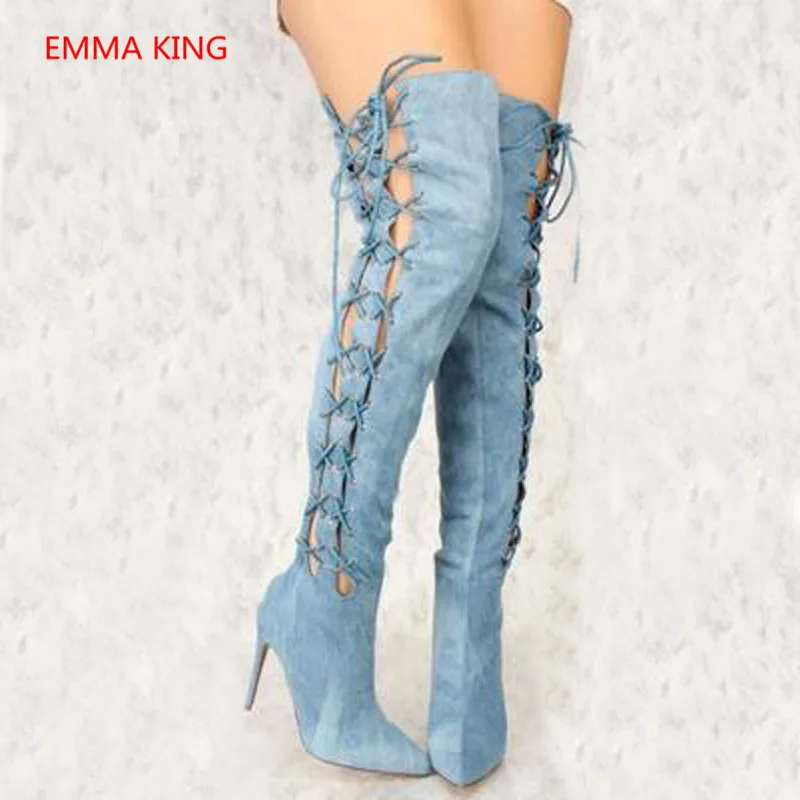 Women Cross-Tied Over The Knee Boots Pointed Toe Hollow Ladies High Heels Shoes Autumn Winter Blue Party Wedding Long Boots
Women Cross-Tied Over The Knee Boots Pointed Toe Hollow Ladies High Heels Shoes Autumn Winter Blue Party Wedding Long Boots