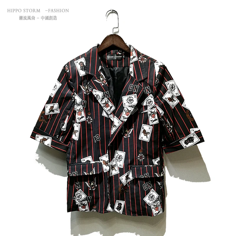 M-6XL!!Personality Poker Print Red Thin Stripe Suit Sleeve Suit Spring and Summer Set Nightclub Singer Hair Stylist.
M-6XL!!Personality Poker Print Red Thin Stripe Suit Sleeve Suit Spring and Summer Set Nightclub Singer Hair Stylist.