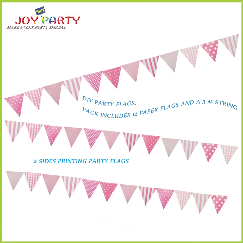 Double sides printed paper board Party Flag 12 pieces pink banners with 3m strings
Double sides printed paper board Party Flag 12 pieces pink banners with 3m strings