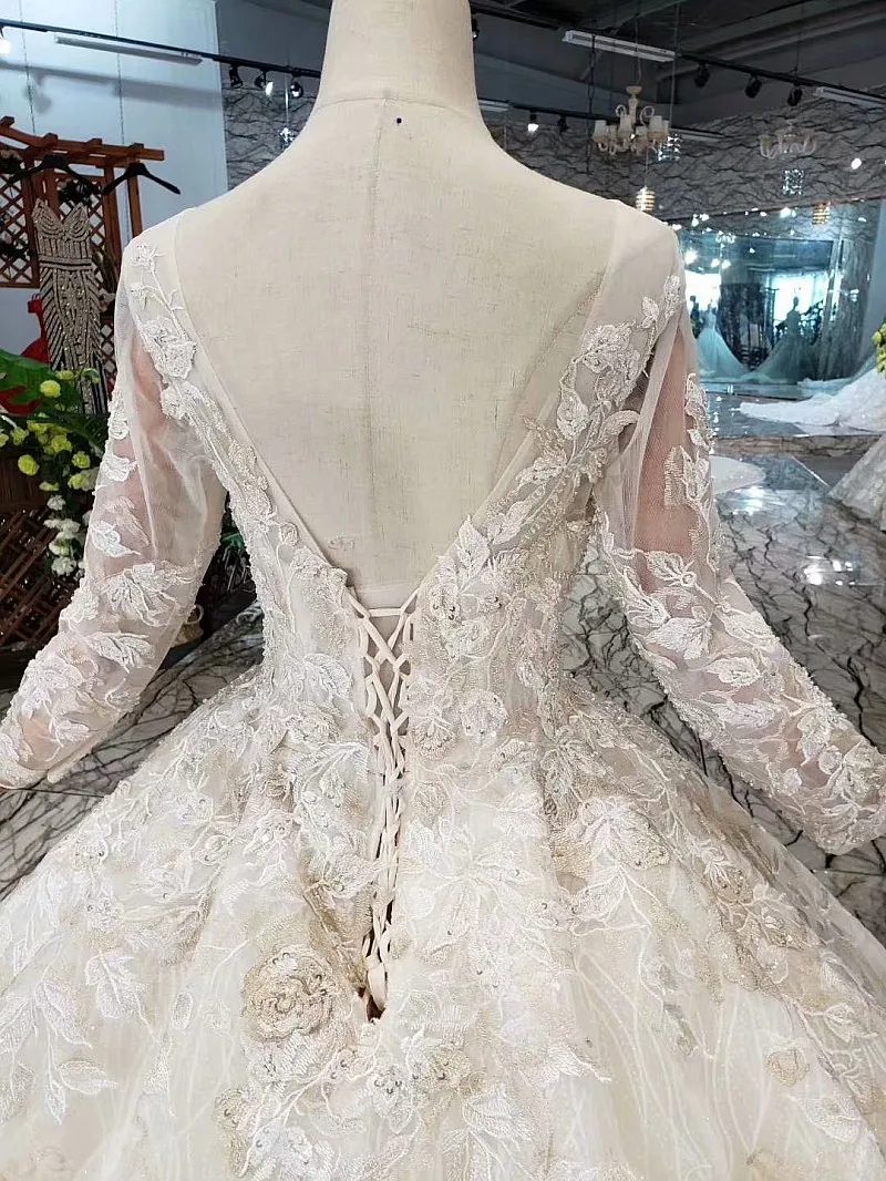 100% Real Photos Luxury Wedding Dresses Ball Gown Long Sleeves Fluffy Tulle Lace Flowers Crystal Beading 2021 New Customize SK01 | Свадьбы и
