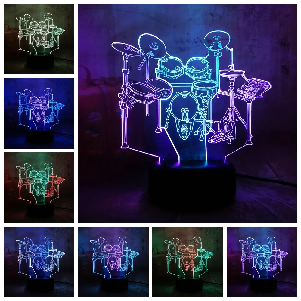 Новинка музыкальный инструмент набор Джаз барабанов 3D LED RGB двойной смешанные