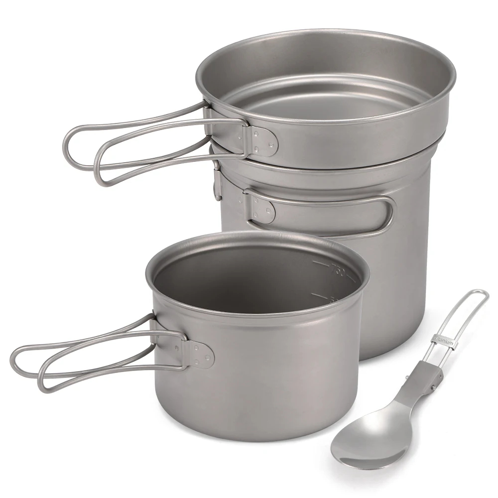 1000ml 750ml Portable Titanium Cookware Set Pot Pan Spork Set for Outdoor Camping Hiking Backpacking Picnic Cooking Tableware
1000ml 750ml Portable Titanium Cookware Set Pot Pan Spork Set for Outdoor Camping Hiking Backpacking Picnic Cooking Tableware