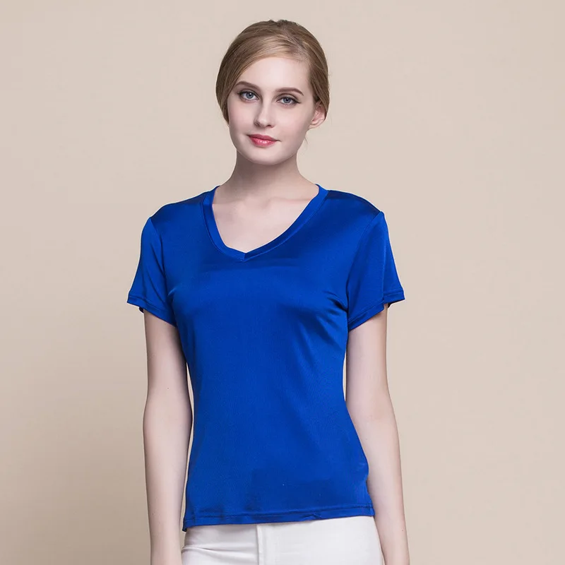 Summer Women 100% Real Silk T-shirt Casual Knitted Short Sleeve Shirts Comfortable Breathable Loose V-neck T-shirts 1008
Summer Women 100% Real Silk T-shirt Casual Knitted Short Sleeve Shirts Comfortable Breathable Loose V-neck T-shirts 1008