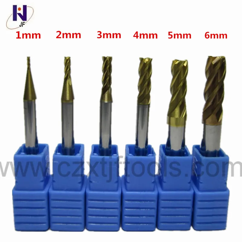 6pc Set - HRC58 4 flutes 1mm 2mm 3mm 4mm 5mm 6mm Tungsten Carbide End Mill TiXCo Coating
6pc Set - HRC58 4 flutes 1mm 2mm 3mm 4mm 5mm 6mm Tungsten Carbide End Mill TiXCo Coating