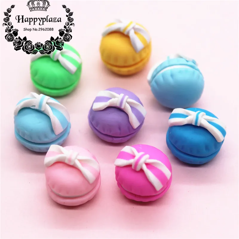 

10pcs Mix Colors Kawaii Clay Simulation Macaron with Bow Handmade Miniature Food Art Supply DIY Craft Decoration,15mm