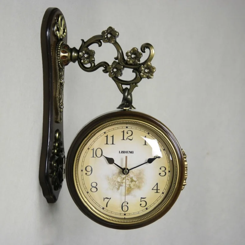 Настенные часы Meijswxj в стиле ретро с двойным циферблатом Saat Reloj для гостиной