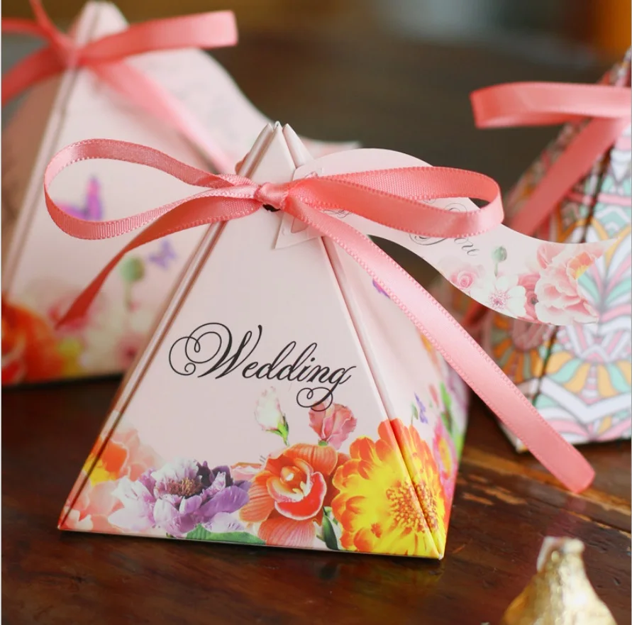 50 шт./лот коробка для конфет Свадебные принадлежности Свадебная треугольная