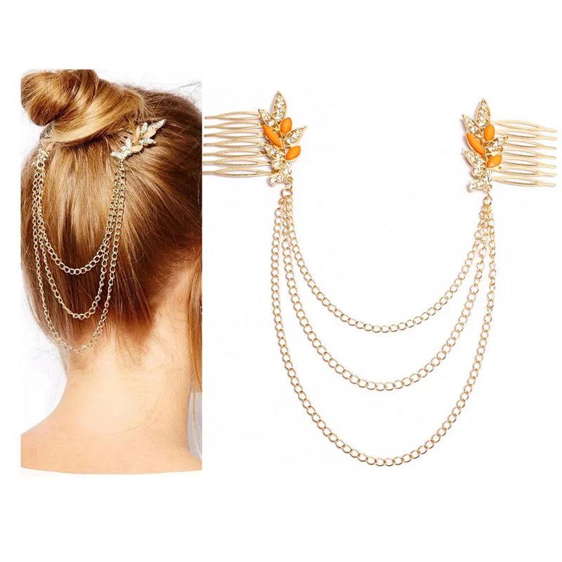 Fashione Resin Leaf Gold Chains Tassel Double Combs Head Piece Bridal Hair Accessory For Women Headwear
Fashione Resin Leaf Gold Chains Tassel Double Combs Head Piece Bridal Hair Accessory For Women Headwear