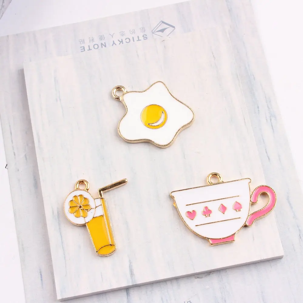 10pcs Alloy metal enamel omelette lemon juice coffee cup charms gold bracelet pendants for necklace earring jewelry making
10pcs Alloy metal enamel omelette lemon juice coffee cup charms gold bracelet pendants for necklace earring jewelry making