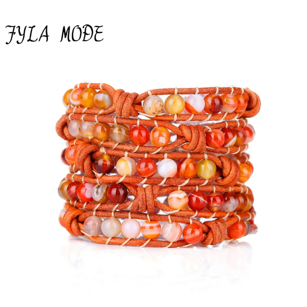 Fyla Mode Braided Leather Cord 5X Wrapped Bracelets Women Orange Striped Natural Stone Beaded Handmade Bracelet Christmas Gifts
Fyla Mode Braided Leather Cord 5X Wrapped Bracelets Women Orange Striped Natural Stone Beaded Handmade Bracelet Christmas Gifts