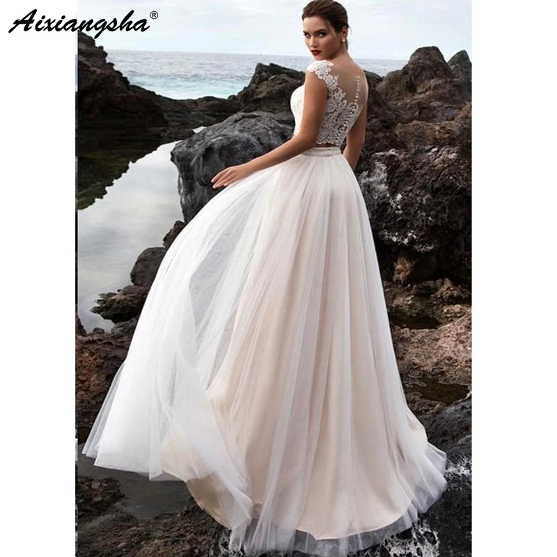 Simple Wedding Dress 2 Pieces A Line Appliques Lace Tulle Skirt Custom Made Beach Bride Dress Floor Length vestido de noiva
Simple Wedding Dress 2 Pieces A Line Appliques Lace Tulle Skirt Custom Made Beach Bride Dress Floor Length vestido de noiva