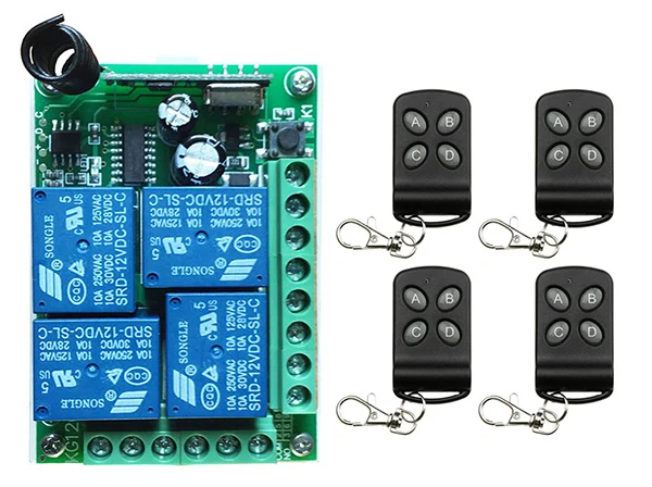 DC12V 4CH Relay 10A RF Wireless Remote Control Switch System Receiver & Transmitter Wireless Lighting Switch For Smart Home
DC12V 4CH Relay 10A RF Wireless Remote Control Switch System Receiver & Transmitter Wireless Lighting Switch For Smart Home