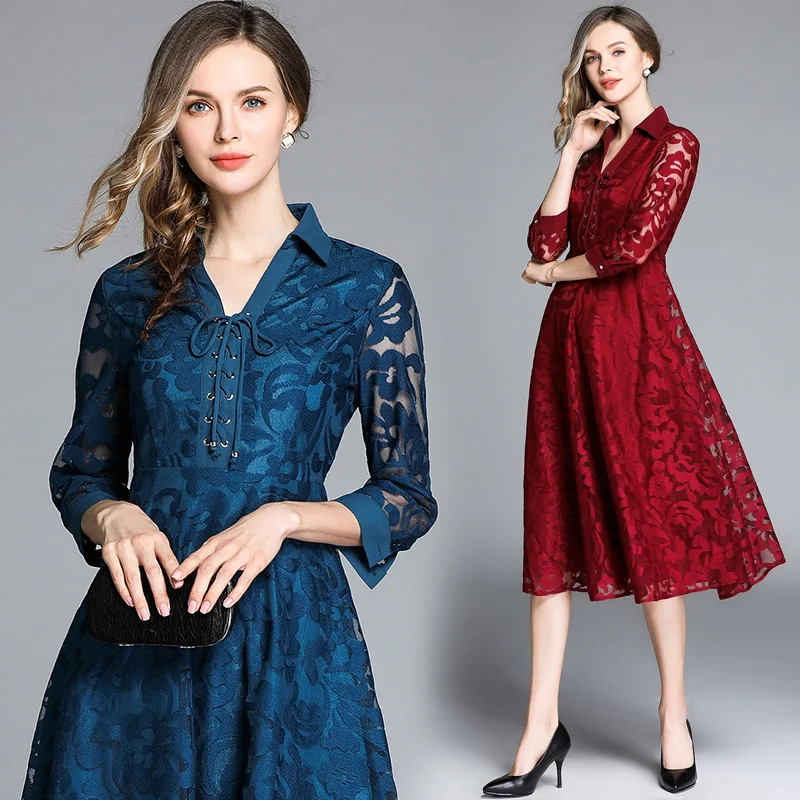 2021 Autumn Lace Dresses Women Hollow Out V-Neck Stitching Vestidos Work Casual Slim Sexy A-line Vintage Party Dress
2021 Autumn Lace Dresses Women Hollow Out V-Neck Stitching Vestidos Work Casual Slim Sexy A-line Vintage Party Dress