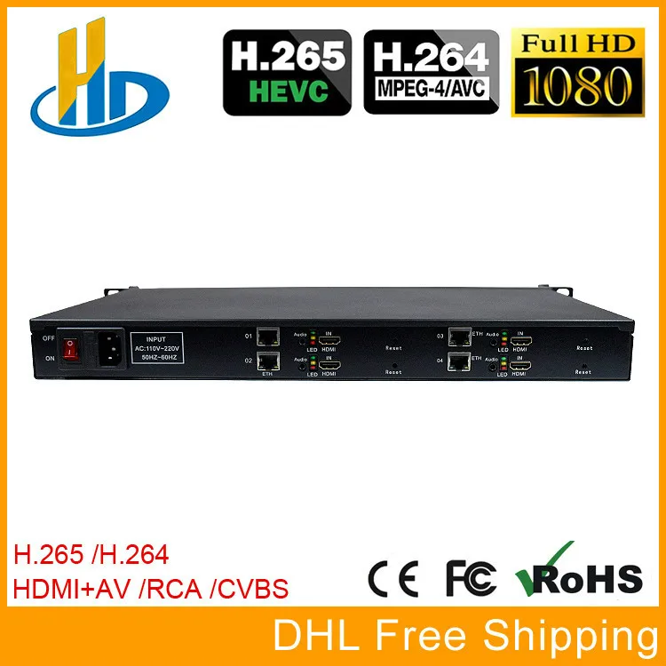 HEVC H.265 H.264 1U Rack 4 Channels HDMI + AV CVBS Video Encoder Transmitter Hardware With HTTP UDP RTSP HLS RTMP
HEVC H.265 H.264 1U Rack 4 Channels HDMI + AV CVBS Video Encoder Transmitter Hardware With HTTP UDP RTSP HLS RTMP